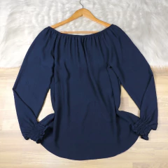 Ciganinha Laço Manga Longa Azul Escura BS5089 - Exclusiva Chic Store