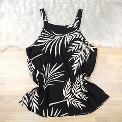 Regata Folhas detalhe Trançado Preta BS4877 - Exclusiva Chic Store