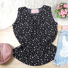 Regata Estampada com Pregas Preta BS4876 - comprar online