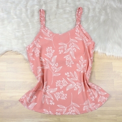 Regata Folhas Alça Trançada Rosa BS4724 - Exclusiva Chic Store