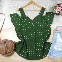 Blusa Poá Ombro Vazado Verde Escura BS4888 - comprar online