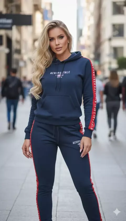 CONJUNTO MOLETOM AEROPOSTALE AZUL MARINHO LISTRA VERMELHA