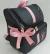Mochila maternidade 2 em 1 Grande preto com fitas rosa bebê