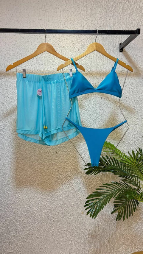 Biquíni Basic ♡ Calcinha Tira Fixa - Azul Piscina - comprar online
