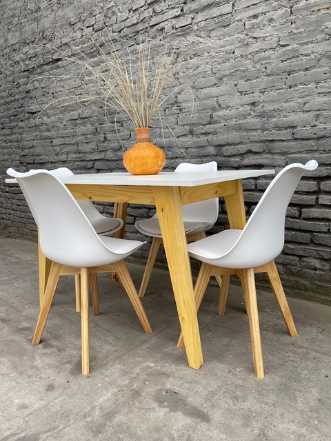 Juego comedor mesa melamina retro + 4 sillas tulip