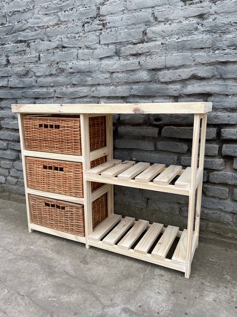 Cajonera mimbre 3 cajones + Estante
