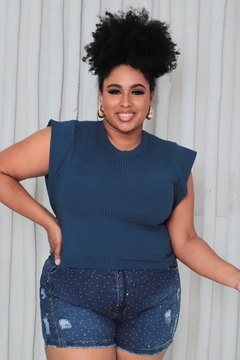 CROPPED AZUL PETRÓLEO PLUS SIZE MUSCLE TEE - comprar online