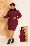 Vestido Marsala Plus Size Gola Manga Longa