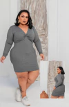 VESTIDO CINZA PLUS DECOTE NÓ MANGA LONGA