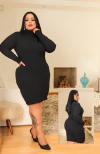 Vestido Preto Plus Size Gola Manga Longa