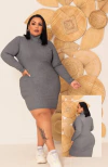 Vestido Cinza Plus Size Gola Manga Longa