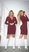 Vestido Marsala Decote Nó Manga Longa