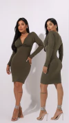 Vestido Verde Militar Decote Nó Manga Longa