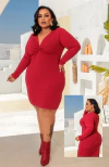 VESTIDO VERMELHO PLUS DECOTE NÓ MANGA LONGA
