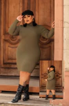 Vestido Verde militar Plus Size Gola Manga Longa