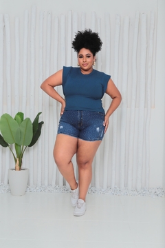 CROPPED AZUL PETRÓLEO PLUS SIZE MUSCLE TEE - GGS Modas