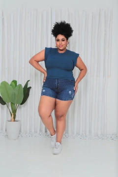 CROPPED AZUL PETRÓLEO PLUS SIZE MUSCLE TEE - GGS Modas