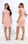 Vestido gola alta com manguinha ROSÊ