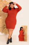 Vestido Terra Cota Plus Size Gola Manga Longa
