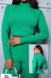 Cropped ESMERALDA Canelado POWER Gola Manga Longa
