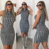 Vestido PIED DE POULE midi gola sem manga