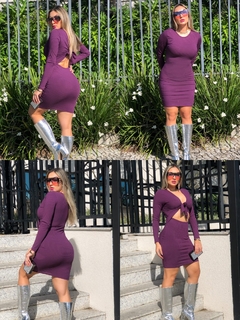 VESTIDO ROXO LAÇO 2 EM 1 CANELADO