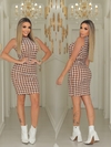 Vestido PDP Branco/Caramelo gola sem manga
