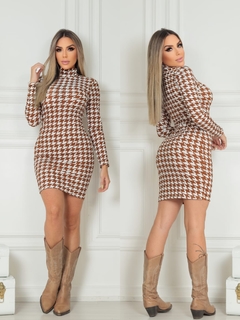 Vestido PDP BRANCO/CARAMELO manga longa gola alta