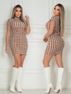 Vestido PDP BRANCO/CARAMELO gola alta com manguinha