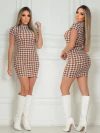Vestido PDP BRANCO/CARAMELO gola alta com manguinha