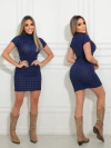 Vestido PDP AZUL BIC gola alta com manguinha