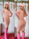 Vestido ROSÊ manga longa ombro a ombro