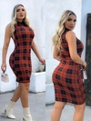 Vestido XADREZ TERRA COTA midi gola sem manga