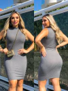 Vestido CINZA midi gola sem manga