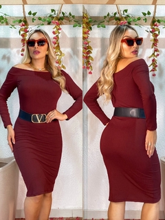 Vestido MARSALA manga longa ombro a ombro