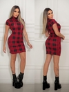 Vestido XADREZ Vermelho gola alta com manguinha