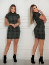 Vestido XADREZ Verde Militar gola alta com manguinha