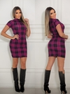 Vestido XADREZ Fucsia gola alta com manguinha