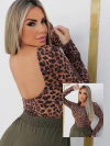 Body MANGA LONGA onça marrom elástico nas costas