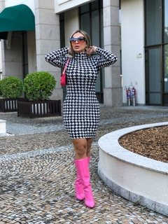 Vestido PIED DE POULE manga longa gola alta - GGS Modas