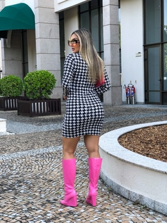 Vestido PIED DE POULE manga longa gola alta - comprar online