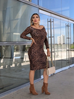 Vestido manga longa ombro a ombro Onça - GGS Modas