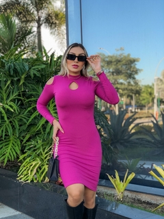 VESTIDO FUCSIA GOTA MANGA LONGA - comprar online