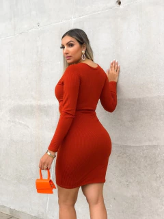 VESTIDO LAÇO 2 EM 1 TERRA COTA CANELADO - comprar online