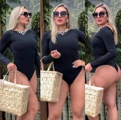 Body MANGA LONGA Preto com elástico nas costas - loja online
