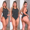 Body maiô cavado quadriculado preto