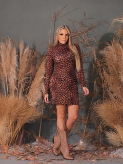 Vestido manga longa gola alta Onça - comprar online