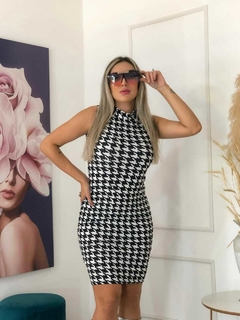 Vestido PIED DE POULE midi gola sem manga na internet