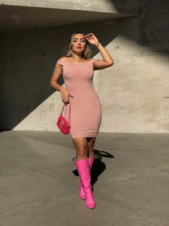 Vestido OMBRO A OMBRO canelado Rosê - GGS Modas