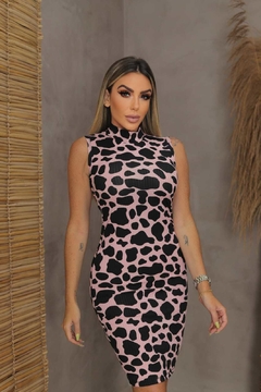 Vestido Vaquinha Rosa midi gola sem manga - comprar online